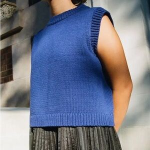 Cobalt Crewneck Sleeveless Knit Vest